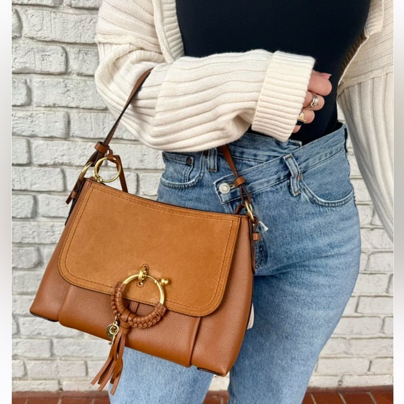 SEE BY CHLOE Joan Shoulder Bag Leather Suede Shoulder Crossbody Strap O-Ring